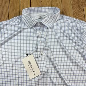 NWT Collars and Co Men’s Size L Relaxed Dress Collar Polo Shirt Blue White Grid
